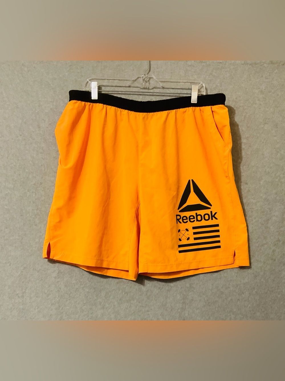 Reebok Men's Bright Orange Athletic Shorts with Black Waistband and Logo SZ XL